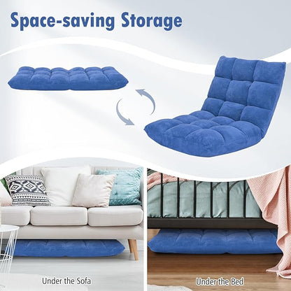 Moccha 14-Position Floor Sofa, Folding Sofa Chair with Back Support, Memory Foam Floor Gaming Chairs for Adults, Adjustable Padded Couch Recliner, Chaise Lounge for Reading, Meditating (Blue)