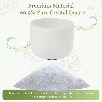 432HZ 11 Inchs Frosted Crystal Singing Bowl Set for Meditation Healing Yoga Chakra Quartz Crystal Sound Bowls with Heavy Duty Carry Case and Rubber Mallet,Suede Striker,O-rings