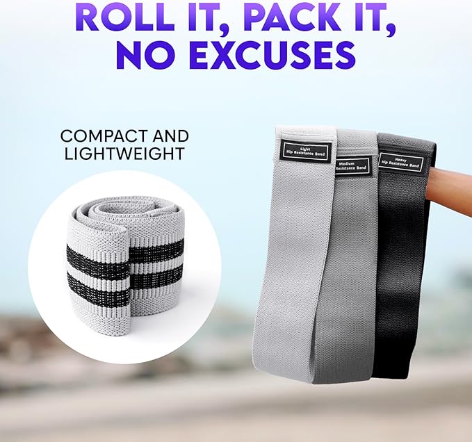Wide Fabric Resistance Bands for Working Out | 3 Strength Level Non-Slip Exercise Booty Bands for Women & Men | Comes with a Bag and Tape Measure | for Gym, Yoga, Pilates