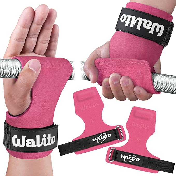 WALITO Weight Lifting Wrist Straps (Pair),Double Layer Leather Grips for Deadlift,Powerlifting and Gym Workouts, Adjustable Neoprene Padded Wrist Wraps - Men/Women, Heavy Duty Support