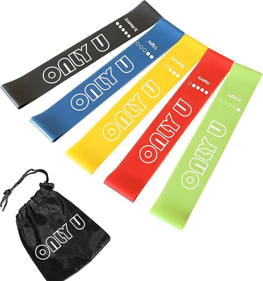 Only U Resistance Bands Set - Exercise, Fitness, Yoga & Pilates Bands Kit for Home Gym Workout for All Levels of Fitness, Set of 5 Bands with Different Resistance, Carry Bag