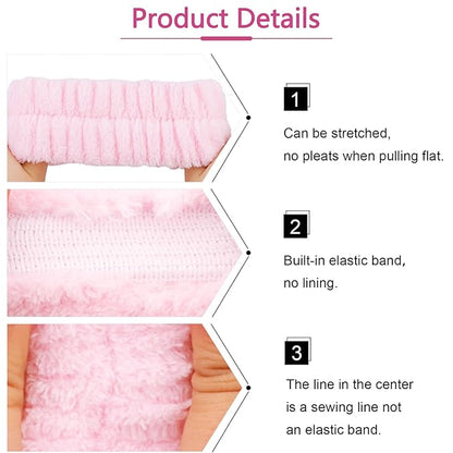 VELSCRUN Spa Headbands for Wash Face, Makeup Headband, Facial Skincare Headbands, 5 Pcs Pink Puffy Sponge Spa Headband Bow Tie Hair Band Hair Clips Wristband Set Women Girls Accessories