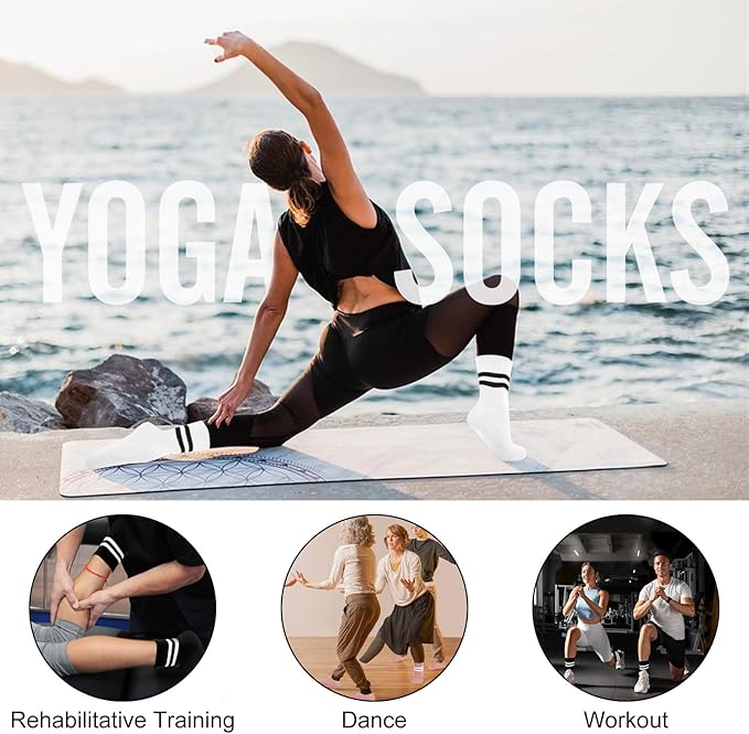 3 Pairs Non Slip Yoga Socks for Women Anti-skid Long Socks for Yoga, Barre, Ballet, Dance, Barefoot Workout Gym