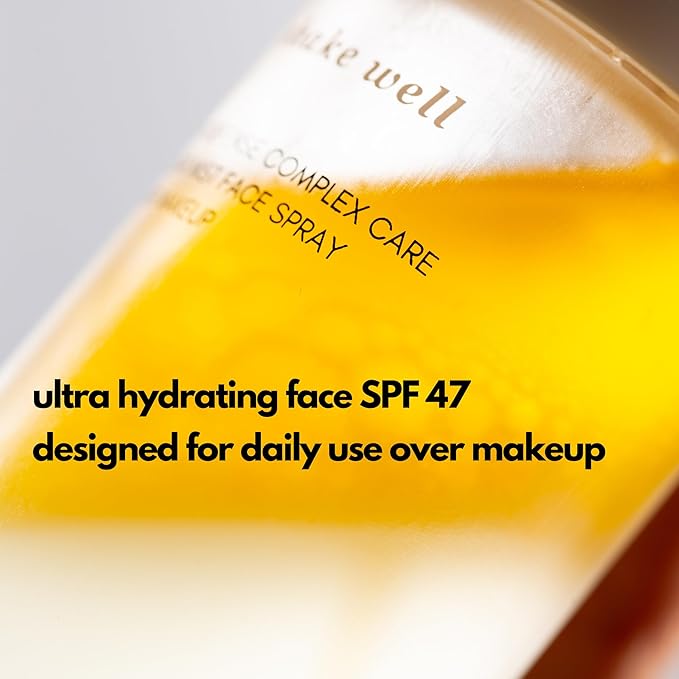 | PLUXOS 47 | SUNSCREEN + SKINCARE SPF 47 FACE MIST SPRAY (Peach) | SUN DEFENSE COMPLEX CARE | Apply Over Makeup, Broad Spectrum, Clear, Light, Vegan, Hydrate, Fight Acne, Anti-Aging, Cell Repair