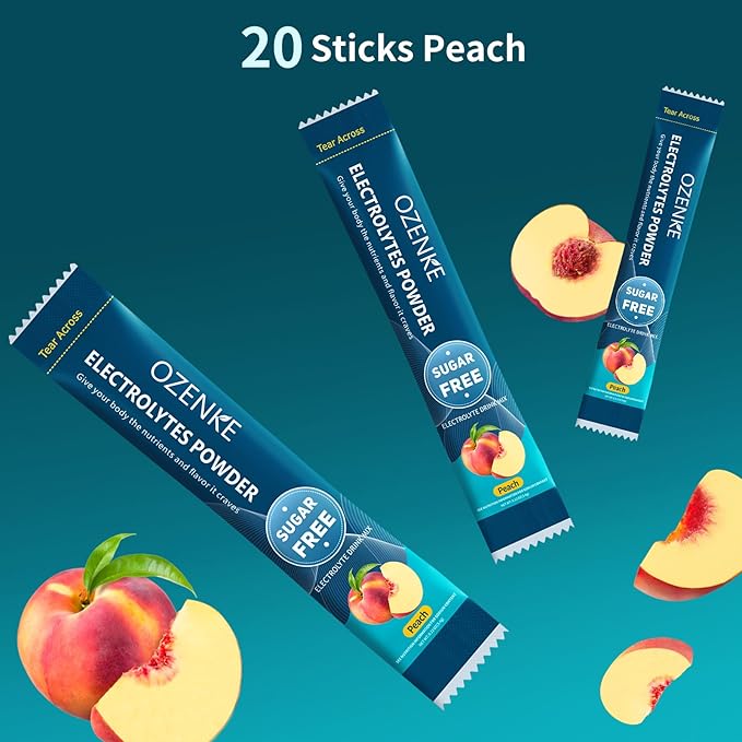 Electrolytes Powder Packets, Hydration Packets, Electrolytes Sugar Free, Portable Electrolyte Drink Mix for Rapid Hydration, No Sugar & Low Sodium | 0 Calorie | Peach Flavor | 20 Sticks