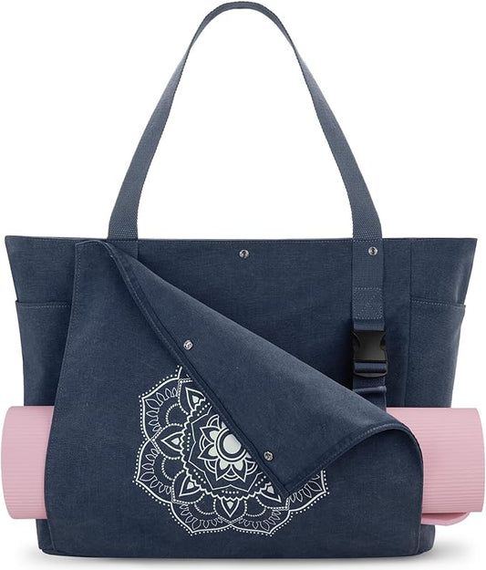 Gonex Yoga Mat Bag, Yoga Gym Bag Tote Bag with Multi Pockets For Women Men, Canvas Yoga Mat Carrier Take in Out Mat Easily For Pilates Travel Workout Office