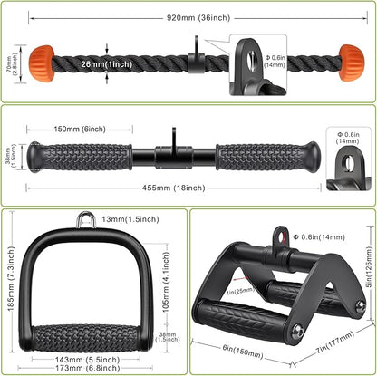 SELEWARE Triceps LAT Pulldown Attachments Home Gym Workout Accessories with Non-Slip Soft Rubber Grip Cable Machine Attachments Triceps Rope Double D Row Handle Pull Down Bar Straight Bar Exercise