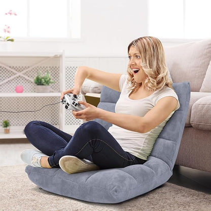 RELAX4LIFE Floor Chair with Back Support - 14-Position Adjustable Lazy Sofa Chair, Padded Sleeper Bed & Couch Recliner for Reading Meditation, Folding Floor Gaming Chair for Adults (Grey)