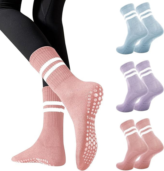 3 Pairs Non Slip Yoga Socks for Women Anti-skid Long Socks for Yoga, Barre, Ballet, Dance, Barefoot Workout Gym