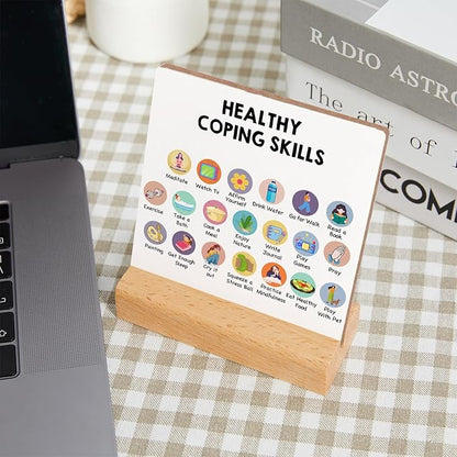 Mental Health Sign, Inspirational Positive Plaque Sign, Mental Health Growth Mindset Wooden Sign Decor with Wooden Stand, Positive Gifts for Psychologist School Counselor Student Boy Girl
