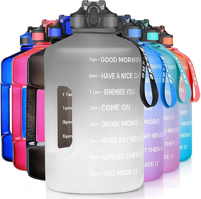 1 Gallon Motivational Sports Water Bottle with Time Marker, BPA Free 128oz Leak Proof Jug, Black, Plastic, 128 ounces, Fitness, Sports, Outdoor Activities