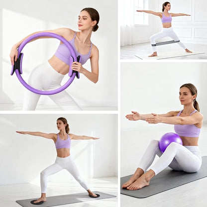 Pilates Ring Set – Pilates Kit for Home Workouts with Ball, Resistance Bands, Sliding Discs & Grip Socks, Portable Pilates Essentials Accessories for Women Beginners, 9 in 1 Pilates Equipment