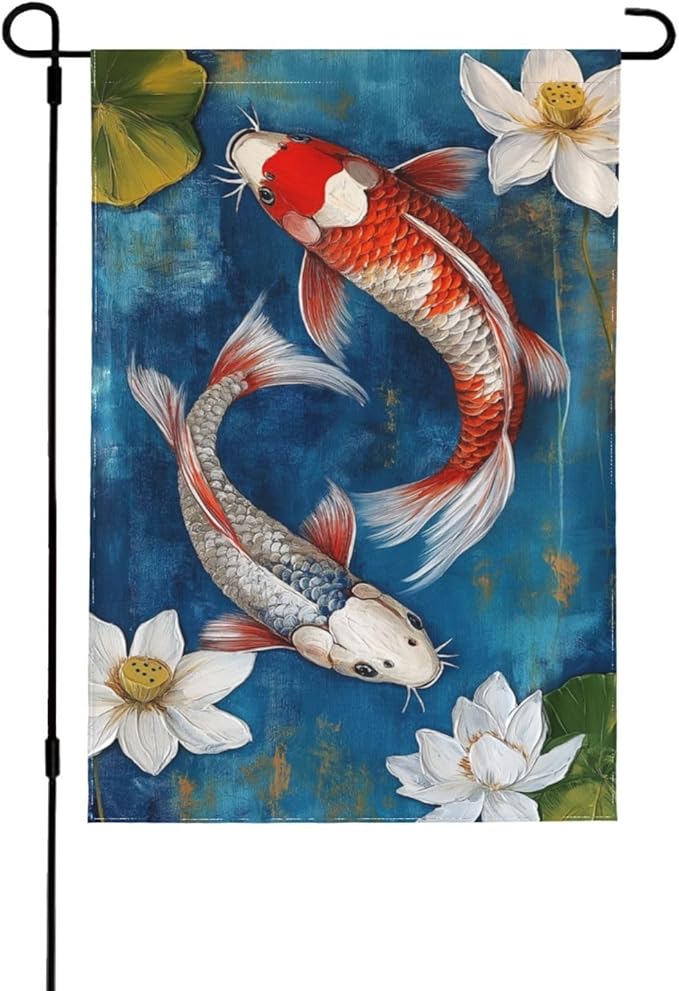 Two koi fish Garden Flag 12x18 In Double Sided Yard Flags Lawn Sign Decor No Flagstand
