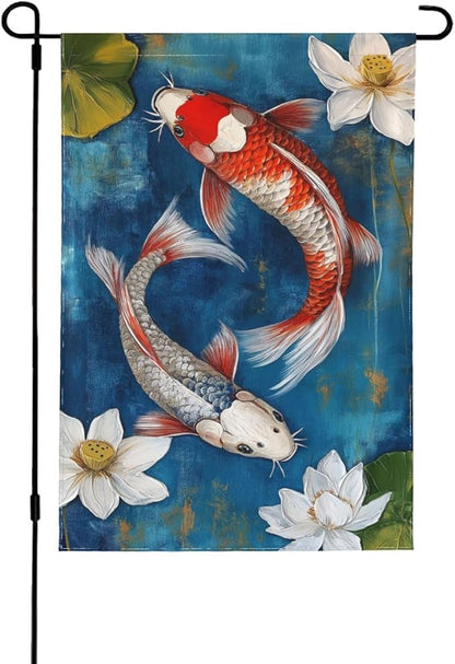 Two koi fish Garden Flag 12x18 In Double Sided Yard Flags Lawn Sign Decor No Flagstand