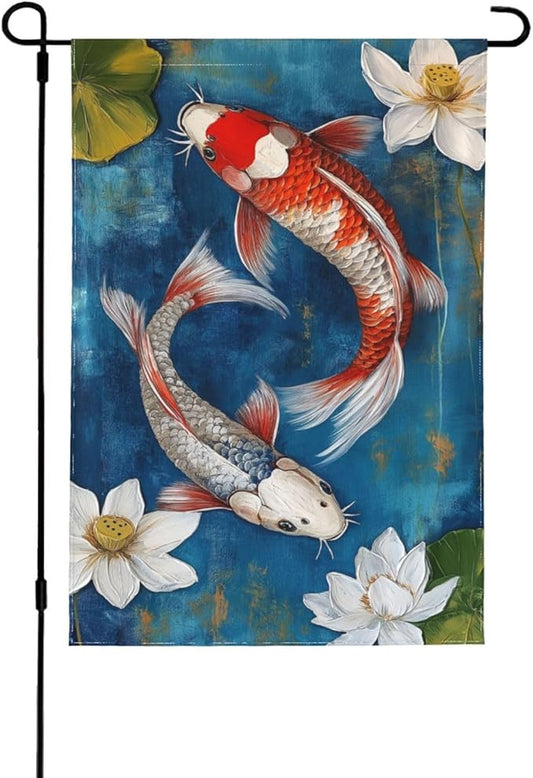 Two koi fish Garden Flag 12x18 In Double Sided Yard Flags Lawn Sign Decor No Flagstand