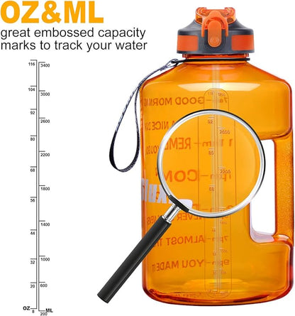 1 Gallon Motivational Sports Water Bottle with Time Marker, BPA Free 128oz Leak Proof Jug, Black, Plastic, 128 ounces, Fitness, Sports, Outdoor Activities
