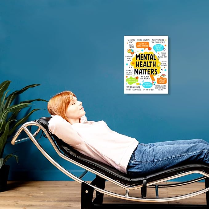YEOION Mental Health Matters Wall Decor,Therapy Office Mental Health Wall Art Canvas Framed Poster Print for Calming Corner Classroom School Counselor Wall Decor 12 x 15 in