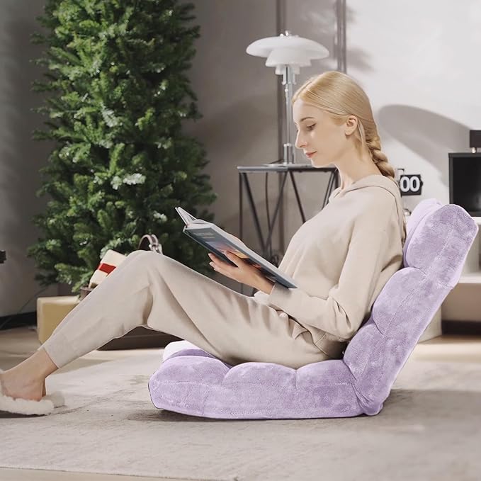 Giantex Floor Chair with Back Support, 14 Adjustable Position, Padded Sleeper Bed, Couch Recliner, Folding Gaming Floor Chairs for Adults, Living Room, Bedroom, Yoga, Meditation, Light Purple