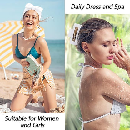 VELSCRUN Spa Headbands for Wash Face, Makeup Headband, Facial Skincare Headbands, 5 Pcs White Puffy Sponge Spa Headband Bow Tie Hair Band Hair Clips Wristband Set Women Girls Accessories