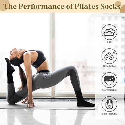 Justay 6 Pairs Pilates Socks with Grips for Women Soft Non Slip Crew Cotton Athletic Workout Barre Hospital Yoga Socks