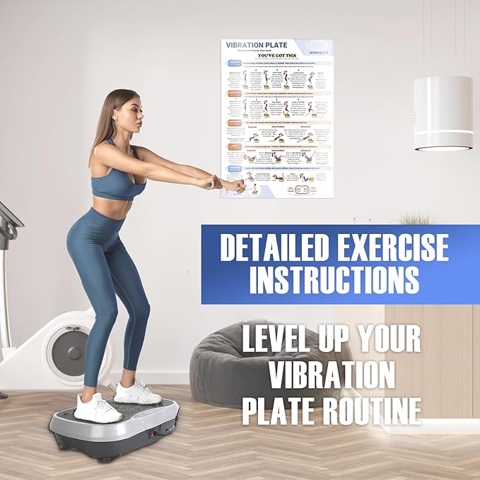 Whole Body Vibration Plate Exercise Poster, Fitness Workout Guide with 30 day Training Chart
