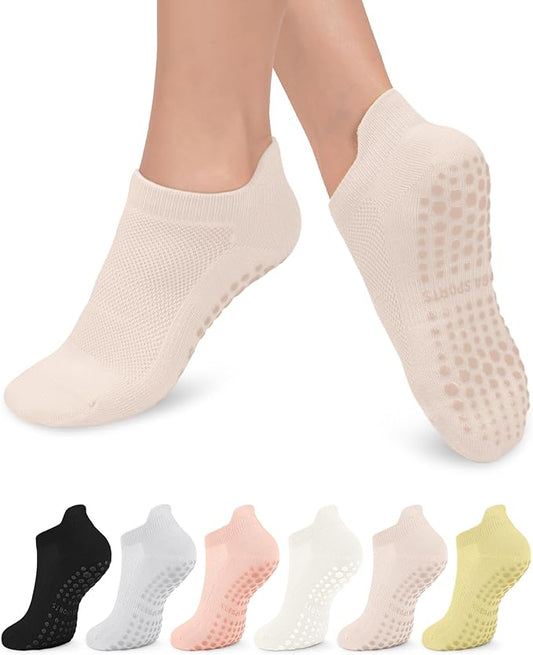 3/6 Pairs Grip Pilates Socks for Women, Non-slip Yoga Athletic Socks for Barre Ballet Barefoot Workout Hospital