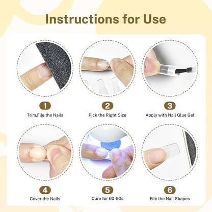 JODSONE Square Nail Tips Soft Nail Gel Tips Half Matte Full Cover Clear Gelly Press on Flase Nail Tips for Extension Nail Manicure 12 Sizes 240Pcs