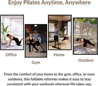 7-in-1 Pilates Reformer Board, Portable Pilates Board Foldable Pilates Reformer Equipment with Timer for Home Workouts with Resistance Bands Core Glider Push-Up Handles Balance Trainer Pilates Machine