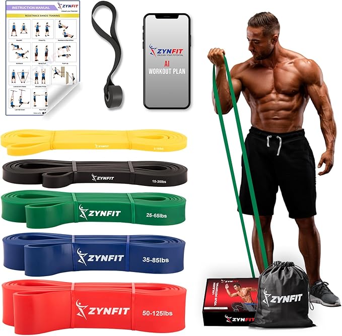 100% Natural Latex Resistance Bands Set with Door Anchor, 5-Level Pull Up Bands for Working Out, Strength Training & Physical Therapy, Workout Bands for Home Gym - Get Free A.I. Workout Plan