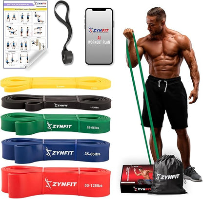 100% Natural Latex Resistance Bands Set with Door Anchor, 5-Level Pull Up Bands for Working Out, Strength Training & Physical Therapy, Workout Bands for Home Gym - Get Free A.I. Workout Plan