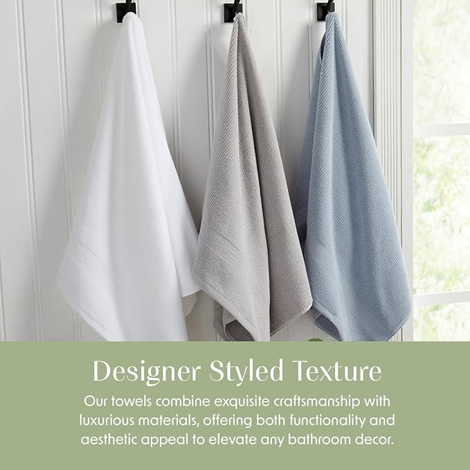 Springtree Home Blue Bath Towels Set of 6 | Ribbed Textured | 100% Combed Cotton | Absorbent Quick-Dry Towels for Bathroom | Oeko-TEX® Standard 100 Cotton | Mauro Collection - Blue Fog