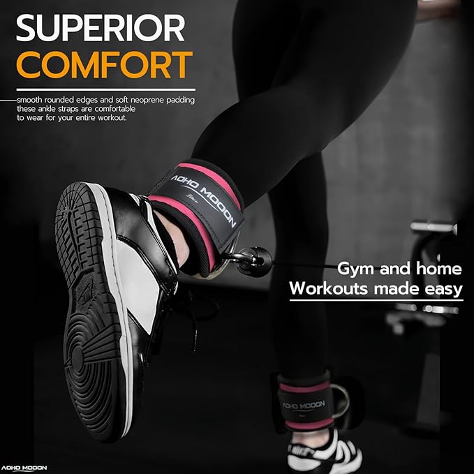 Comfortable Adjustable Ankle Straps for Cable Machines Women, Gym Workout Leg Strap, Glute Cuff, Ankle Cuffs for Glute Workouts, Foot Straps for Kickback, One Size Fit All