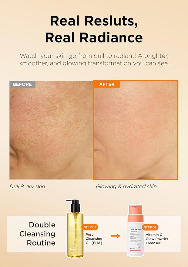 Hanskin Vitamin C Glow Duo – Powder Facial Cleanser & Sheet Mask Set | Gentle Exfoliation, Hydration & Radiant-Looking Skin | Korean Skincare Routine for Dull, Dry & Sensitive Skin, K-Beauty