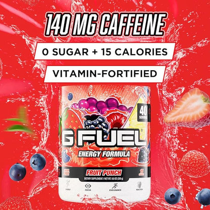 G Fuel Fruit Punch Energy Drink Powder, Pre Workout Caffeine Mix for Gaming, Sugar Free Focus Amino, Vitamin + Antioxidants, 9.9oz (Fruit Punch, 40 Servings)