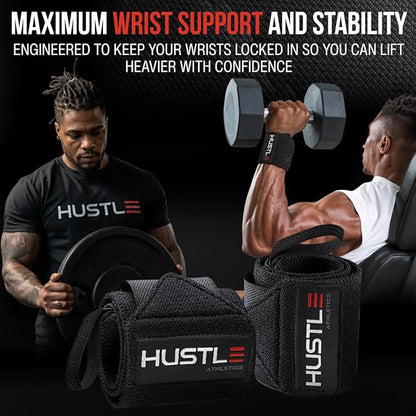 Hustle Athletics Wrist Wraps for Weightlifting – Max Wrist Support for Safe & Heavy Lifts, USPA Approved 18" & 12" Lengths, Thumb Loop Gym Straps for Powerlifting & Weight Lifting for Men and Women