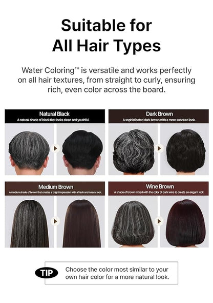 Korean Water Coloring for Gray Hair Coverage Dye, Medium Brown, 3 Packets, Quick & Natural Hair Tint, Vegan & Cruelty-Free Gray Cover, For All Hair Types, 30g (1.05 oz)