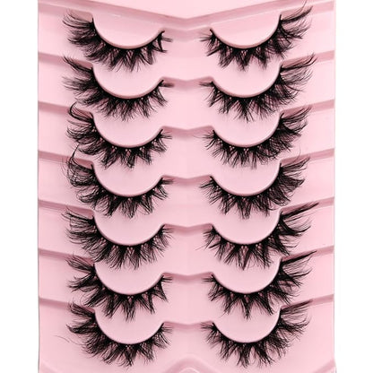 MIKIWI Fluffy False Eyelashes Crisscross Dramatic Faux Mink Eyelashes Wispy Cat Eye Lashes Volume Look 7 Pairs