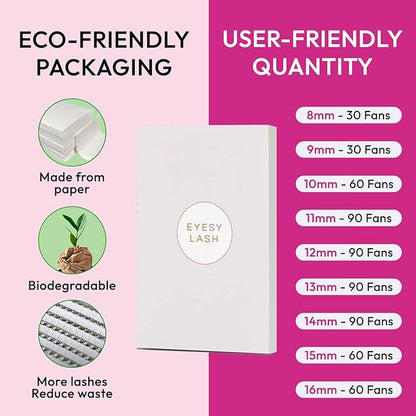 600 Easy Promade Fans - 5D 0.07 Curl D Mixed Lengths 8-16mm - Ultra Speed 20 Lines Eyelash Trays Volume Premade Lash Fans Handmade Pre Made Eyelash Extensions Fluffy Soft Pointy Base