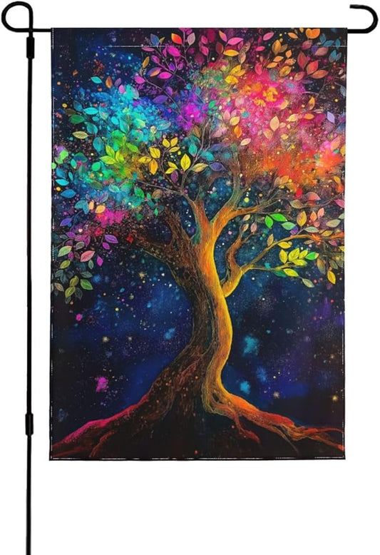 Colorful Tree Garden Flag 12x18 In Double Sided Yard Flags Lawn Sign Decor No Flagstand