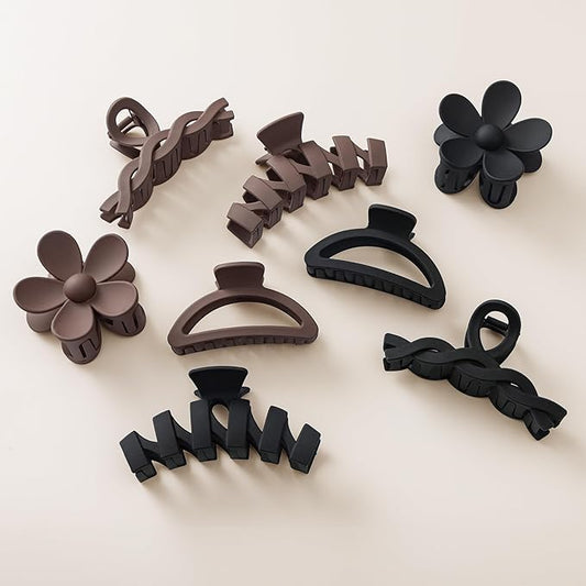 8PCS Hair Clips for Women, Flower Claw Clips for Thick Hair, Non-Slip Hair Accessories with Multi-Styles, Neutral Colors Hair Claw Clips and Variety Pack, Ideal for Girls