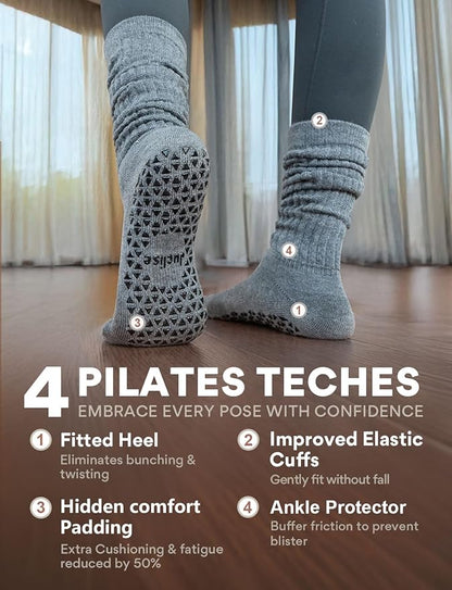 Slouch Pilates Grip Socks Yoga Barre Non Slip Scrunch Merino Wool Gym Workout Breathable Moisture Wicking Anti Odor