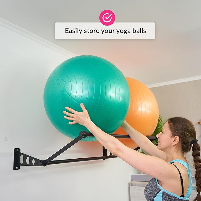 Exercise Ball Holder | Organize Your Space | Wall Mounted Rack | Yoga Stability Ball Holder | Exercise Wall Mount | Fitness Ball Rack | For Gyms, Studios, Home Gyms | Matte Black