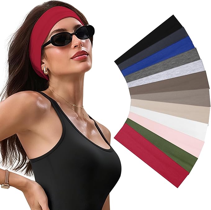Headbands for Women - 12Pcs Non-Slip Cotton Cloth Headbands for Women's Hair Accessories,Fashion Sports Hair Bands & Ties,Soft Fabric for Yoga,Running,Workout