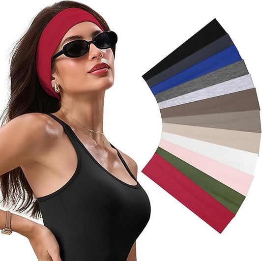 Headbands for Women - 12Pcs Non-Slip Cotton Cloth Headbands for Women's Hair Accessories,Fashion Sports Hair Bands & Ties,Soft Fabric for Yoga,Running,Workout