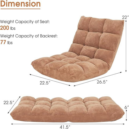 Moccha 14-Position Floor Chair, Folding Sofa Chair with Back Support, Memory Foam Floor Gaming Chairs for Adults, Adjustable Padded Couch Recliner Sleeper Bed for Reading, Meditating, Beige