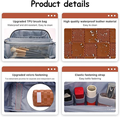 BOYATU Travel Makeup Bag Organizer Cosmetic Bag: 3 Pcs Set Make up Bags for Women with Handle - Waterproof Vegan Leather Toiletry Bags Travel Essentials Pouch with Compartments (C-10-tan)
