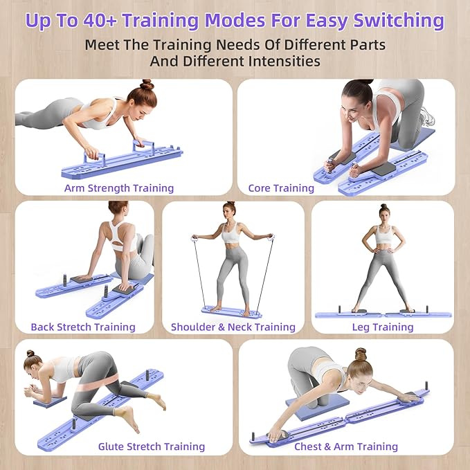 Pilates Board for Home Workout, Pilates Reformer Set for Core, Strength and Balance Training, Multi-Purpose Protable Pilates Reformer Machine for Women and Men