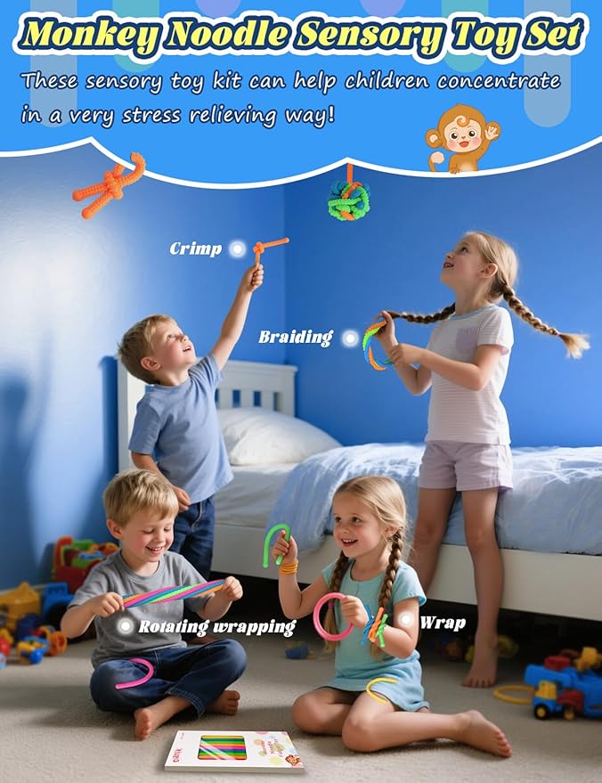 10 Pack Sensory Toys for Kids – Upgraded Extra-Thick Stretchy Sensory Strings for Autism, ADHD, Anxiety – Durable Toys in Gift Box for Boys & Girls, Travel & Classroom Use – Granular