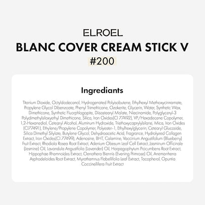 Blanc Cover Cream Stick V White - Korean Color-Changing Foundation Stick with Volufiline - Medium to Full Coverage Dewy Finish Base Makeup - Dual-Ended with Detachable Brush (200 Fair)