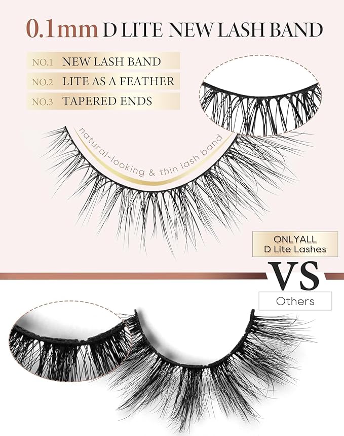 Onlyall Natural Lashes Wispy Lashes Natural Look False Eyelashes Natural Flared Eyelashes False Eye Lashes Soft Fluffy Lashes 7 Pairs D1 Natural (6-13MM)